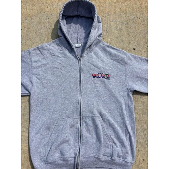 Vintage Grey Blank Heavyweight Zip Up Hoodie Sweater - Picture 4 of 5